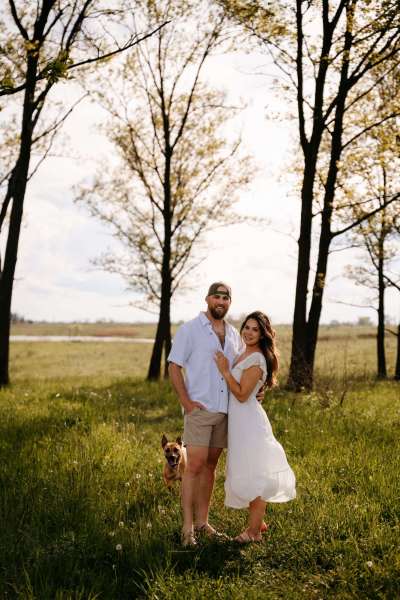 couple smiling for Chicago engagement photos