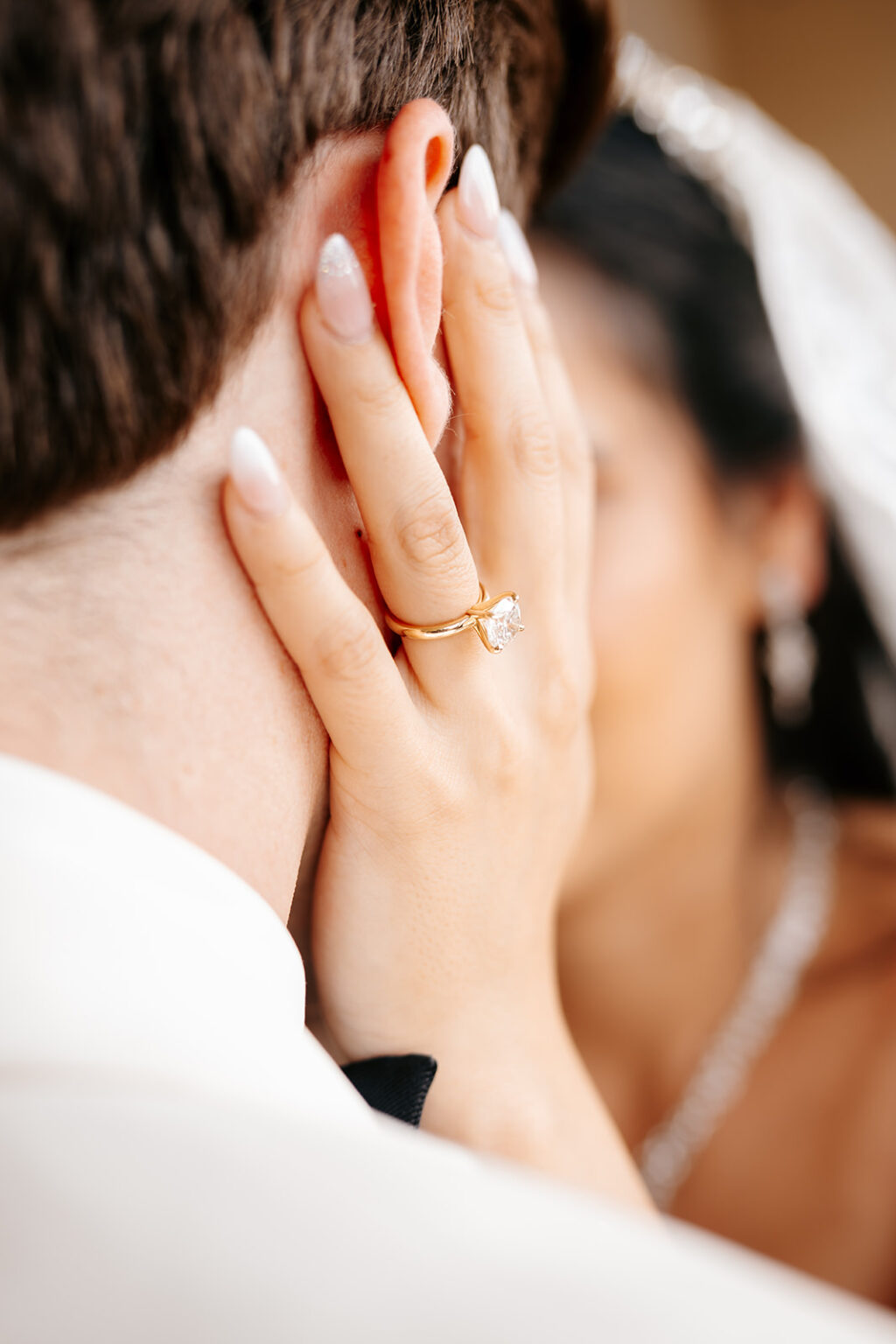 Bride’s engagement ring during a Hotel Carmichael wedding in Carmel Indiana